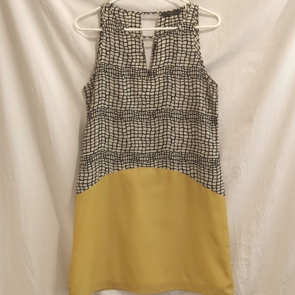 THML | Black Grid with Golden Yellow Sheath Dress Sleeveless Lined Skirt | M - Picture 1 of 10